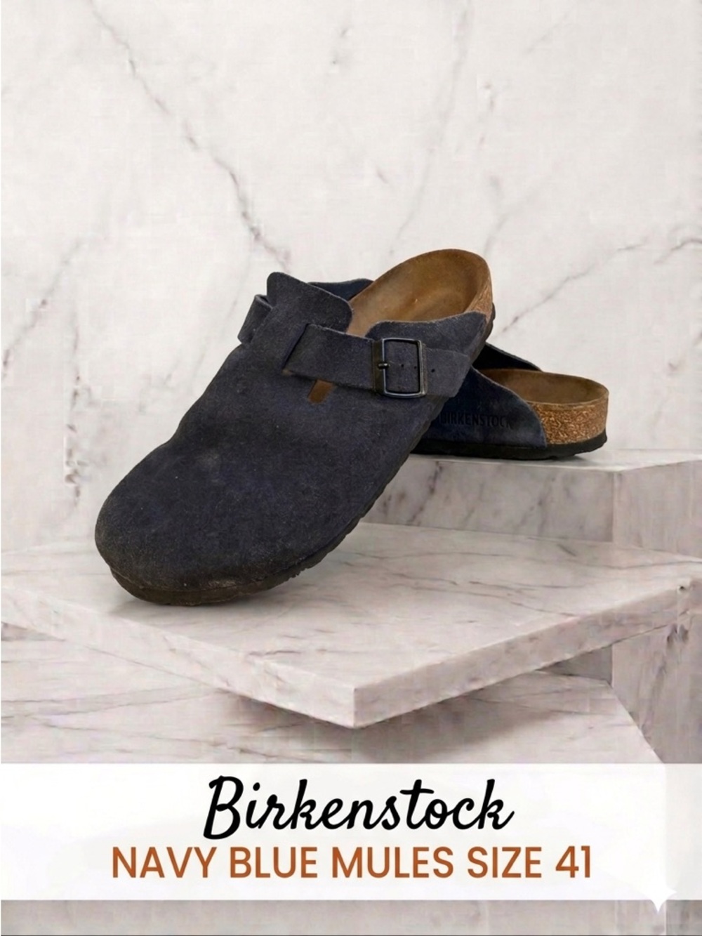 Birkenstock Navy Blue Suede Boston Clog Mules Size 41 Unisex